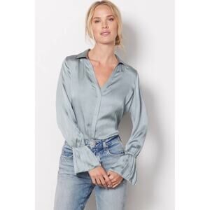Paige Abriana Satin Blue Green Blouse M